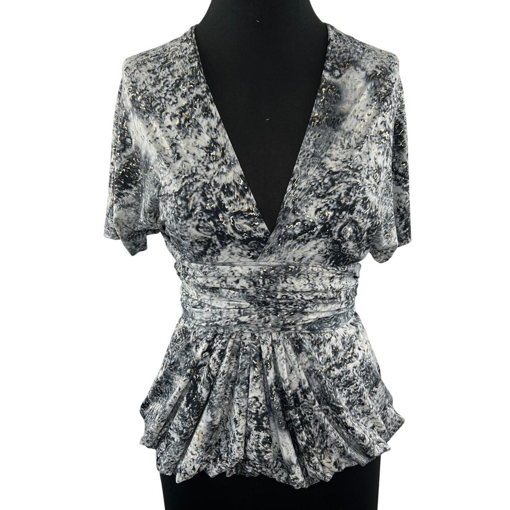 VON VONNI White Black Print Multi Style Wrap Transformer Top Blouse XS / S USA